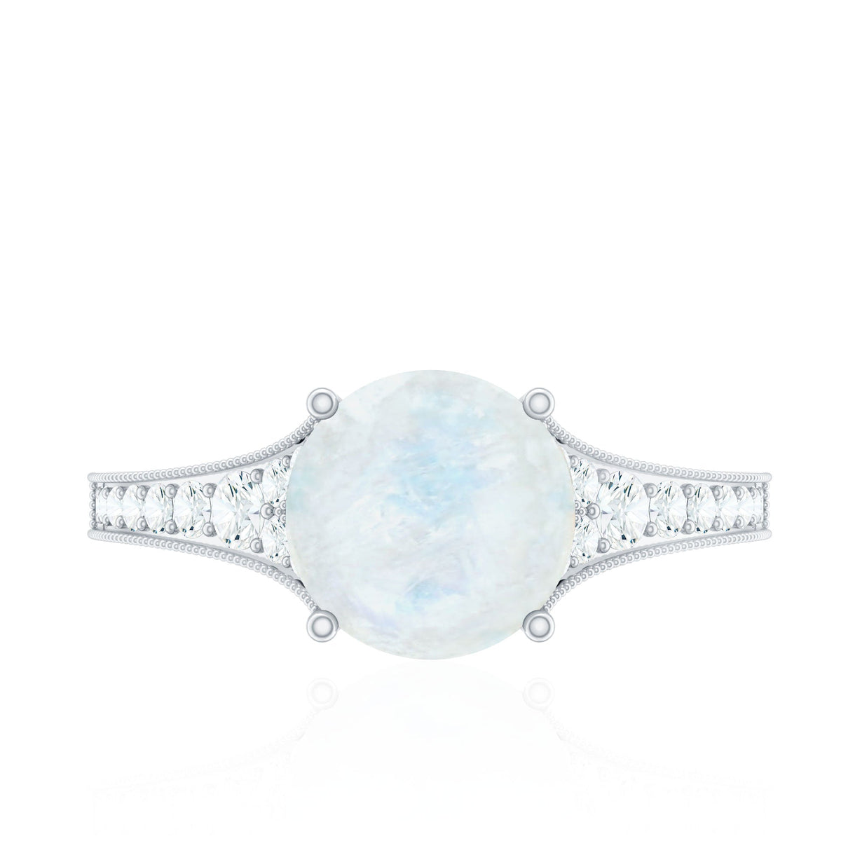 Designer Moonstone Engagement Ring with Diamond Side Stones