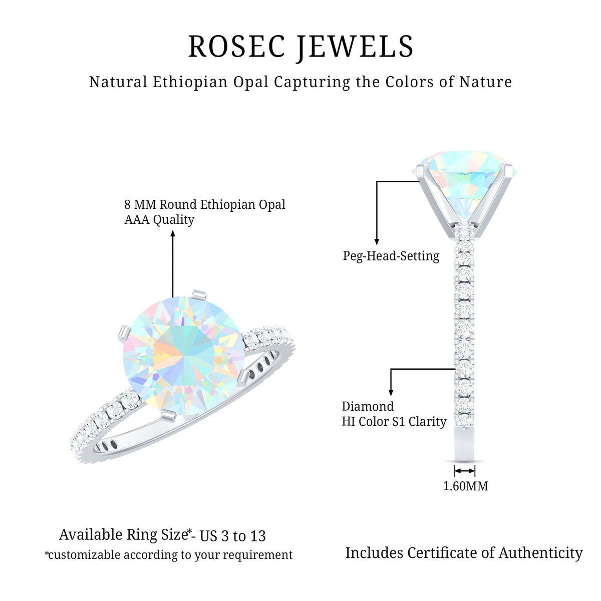 2 Carat Ethiopian Rainbow Opal Diamond Engagement Ring with Certificate