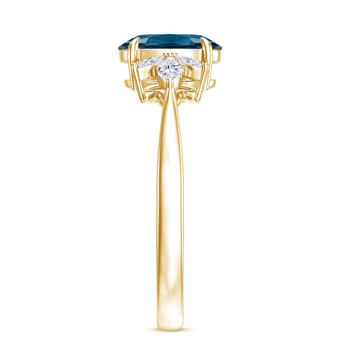 Oval Cut London Blue Topaz Engagement Ring with Diamond Trio