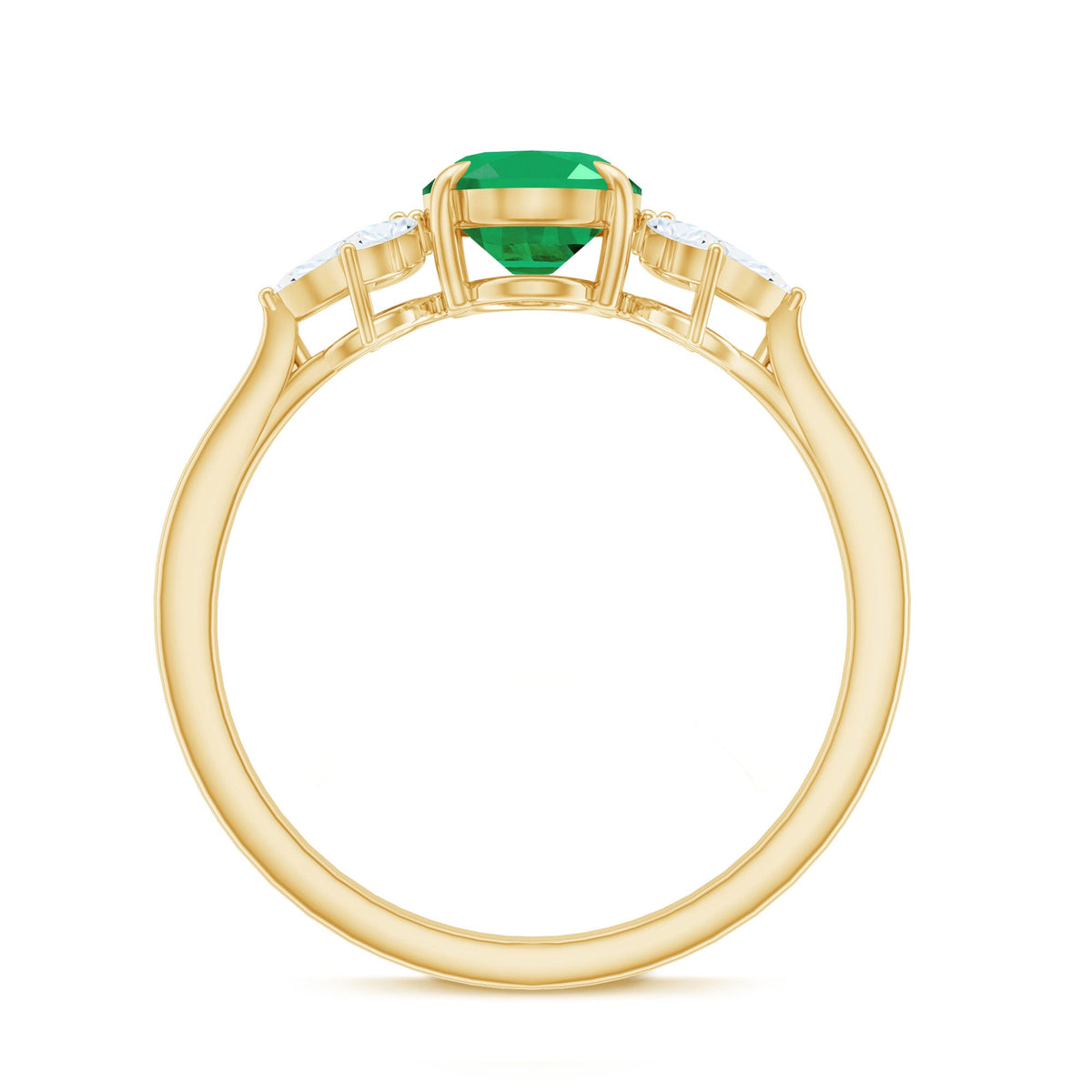 Natural 1.2 Carat Oval Emerald Engagement Ring with Diamond Trio