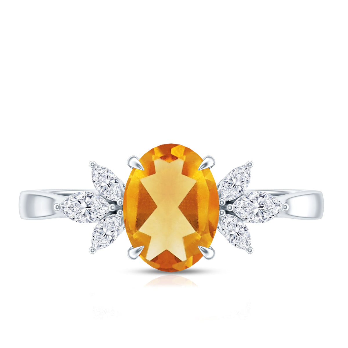 Certified Real 1 Carat Citrine Oval Engagement Ring with Diamond Trio