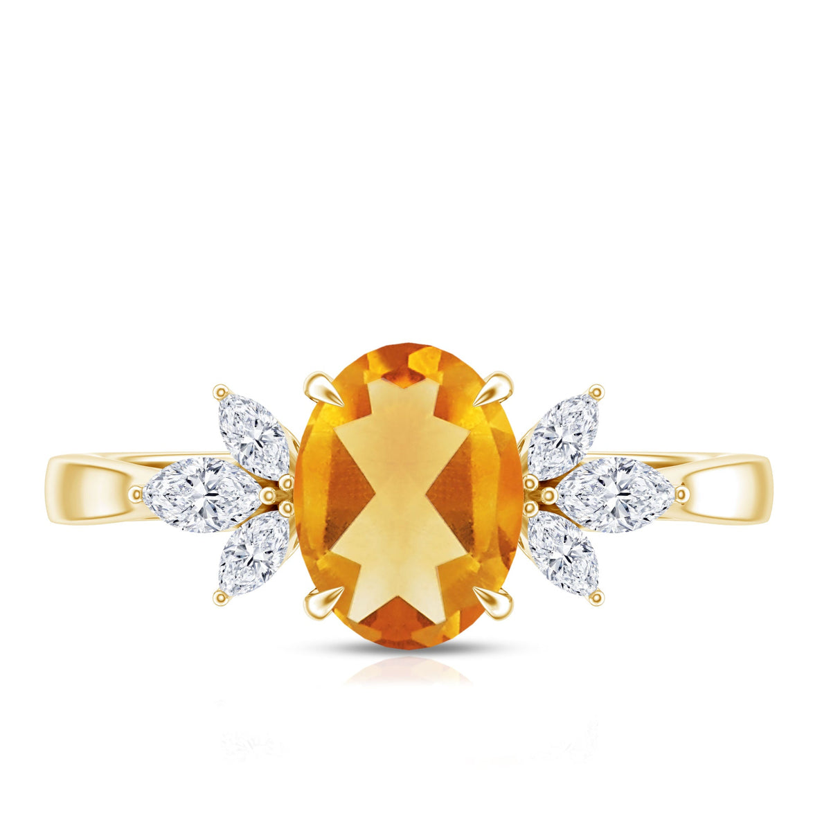 Certified Real 1 Carat Citrine Oval Engagement Ring with Diamond Trio