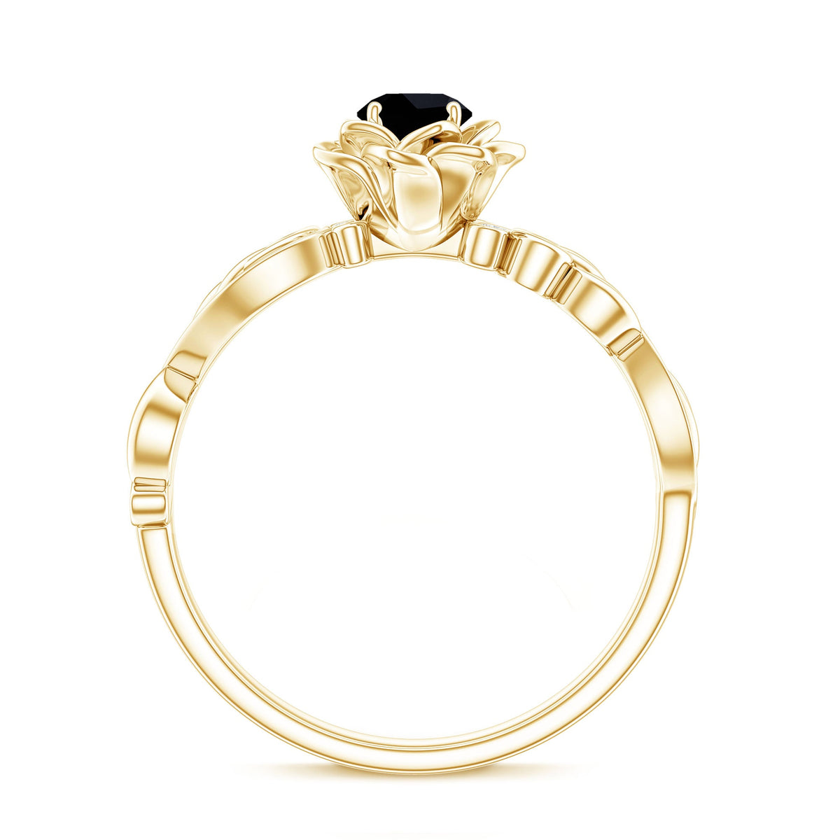 Lab Grown Black Diamond Floral Engagement Ring with White Diamond Accents