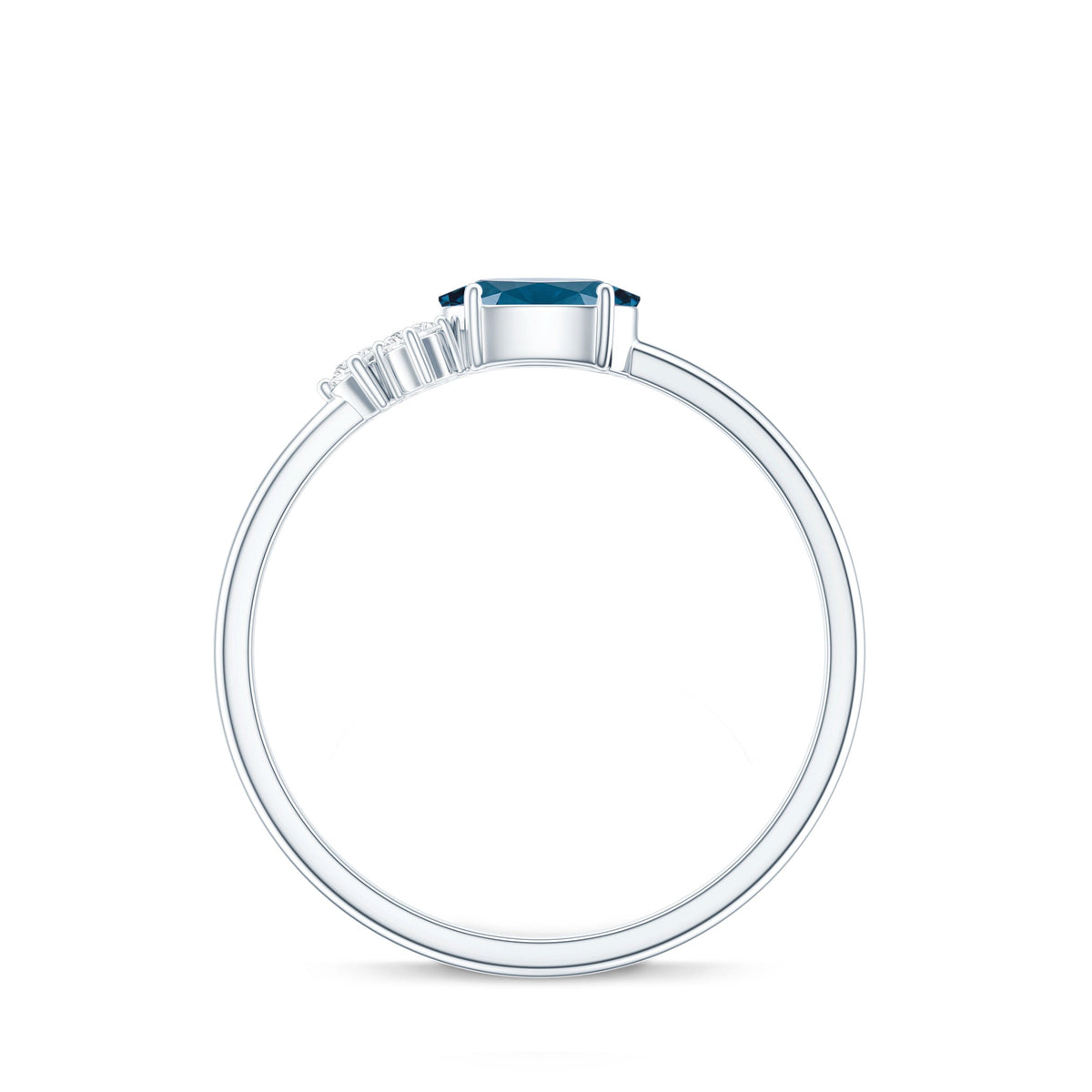 0.4 Carat Oval Cut London Blue Topaz East West Promise Ring with Diamond Trio