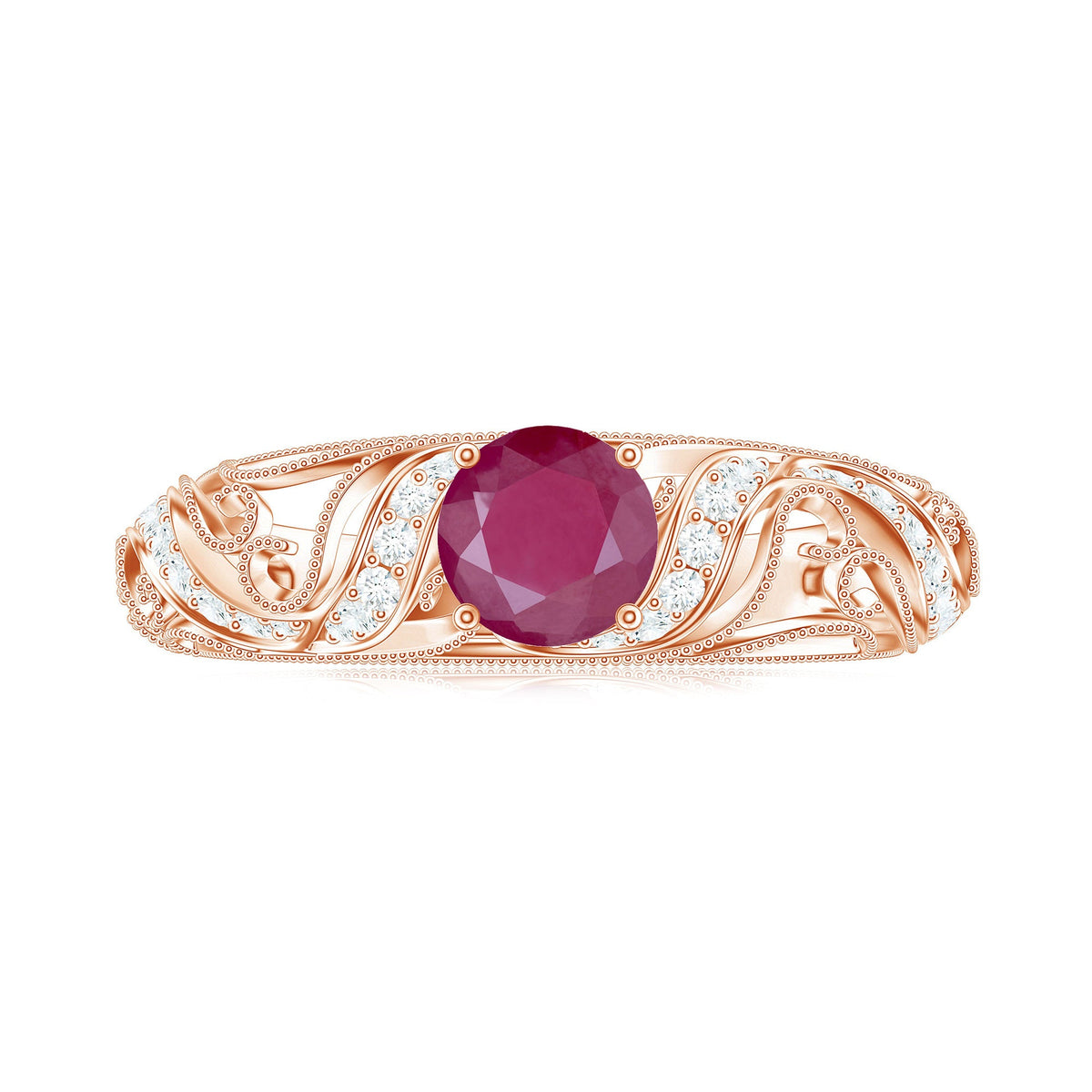 Vintage Style 0.6 Carat Ruby Engagement Ring with Diamond
