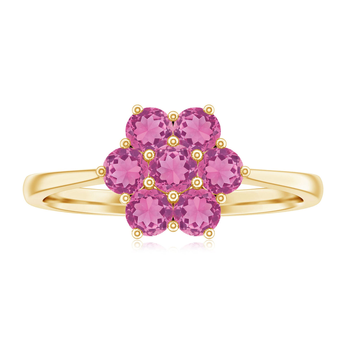 Round Shape Pink Tourmaline Flower Engagement Ring