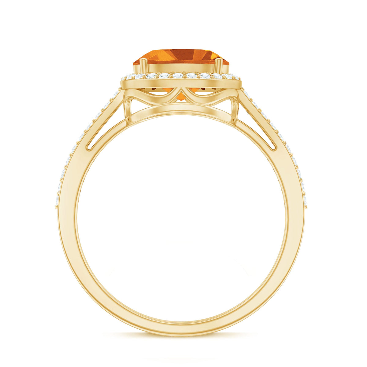 Certified Real 1 Carat Oval Citrine East West Engagement Ring with Diamond Halo