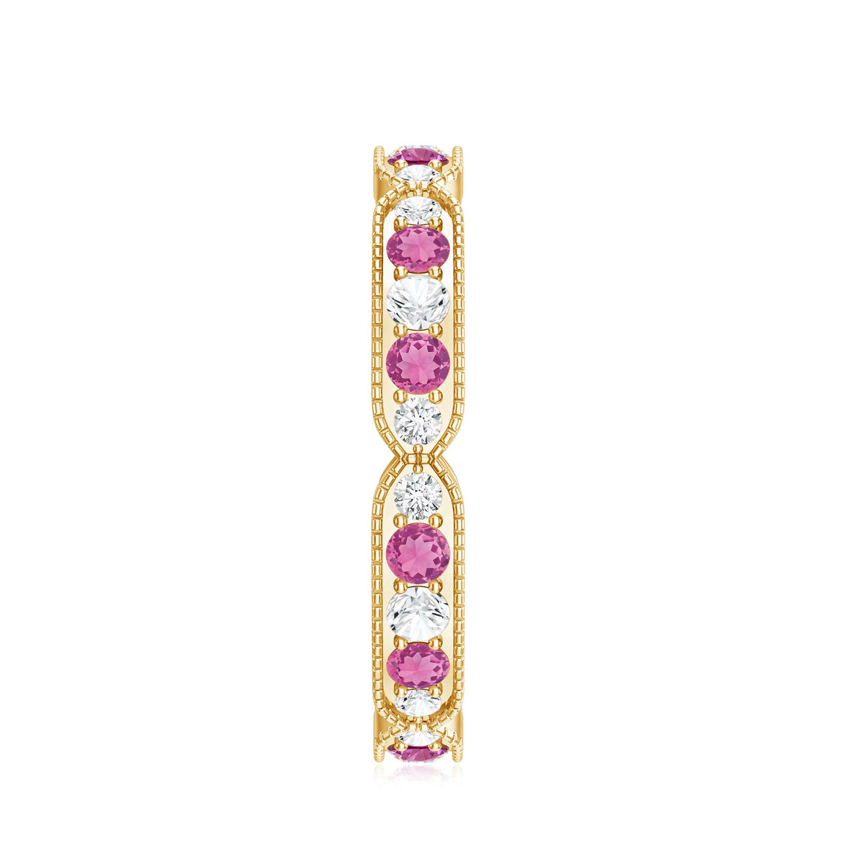 Real Pink Tourmaline and Diamond Eternity Band Ring