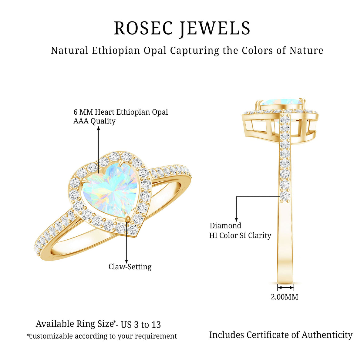 Natural Ethiopian Opal Heart Shaped Engagement Ring with Diamond Halo