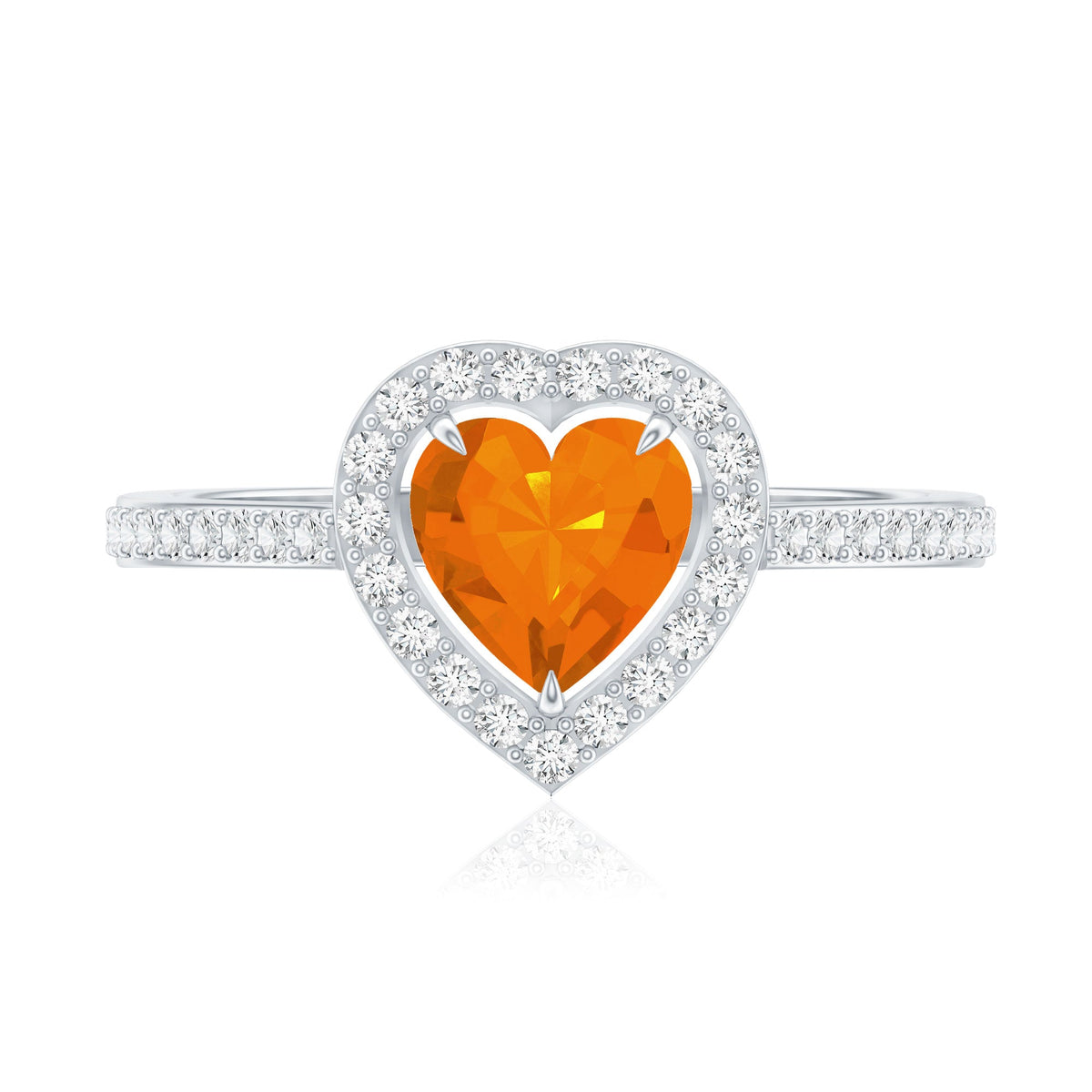 0.9 Carat Heart Shape Fire Opal Engagement Ring with Diamond Halo
