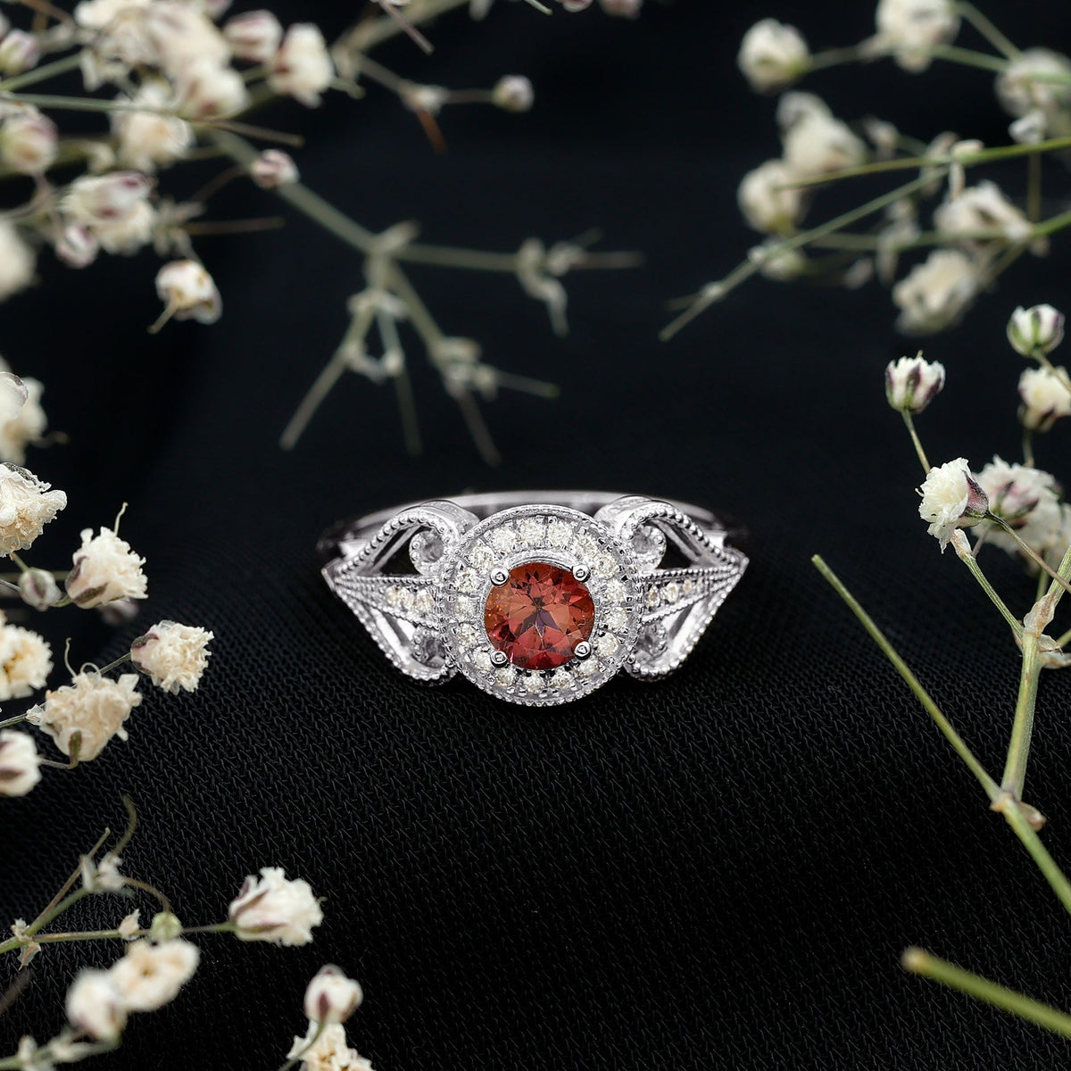 Vintage Pink Tourmaline Diamond Engagement Ring with Halo