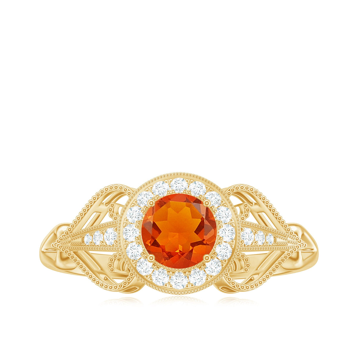 Real 0.45 Carat Fire Opal and Diamond Vintage Inspired Engagement Ring