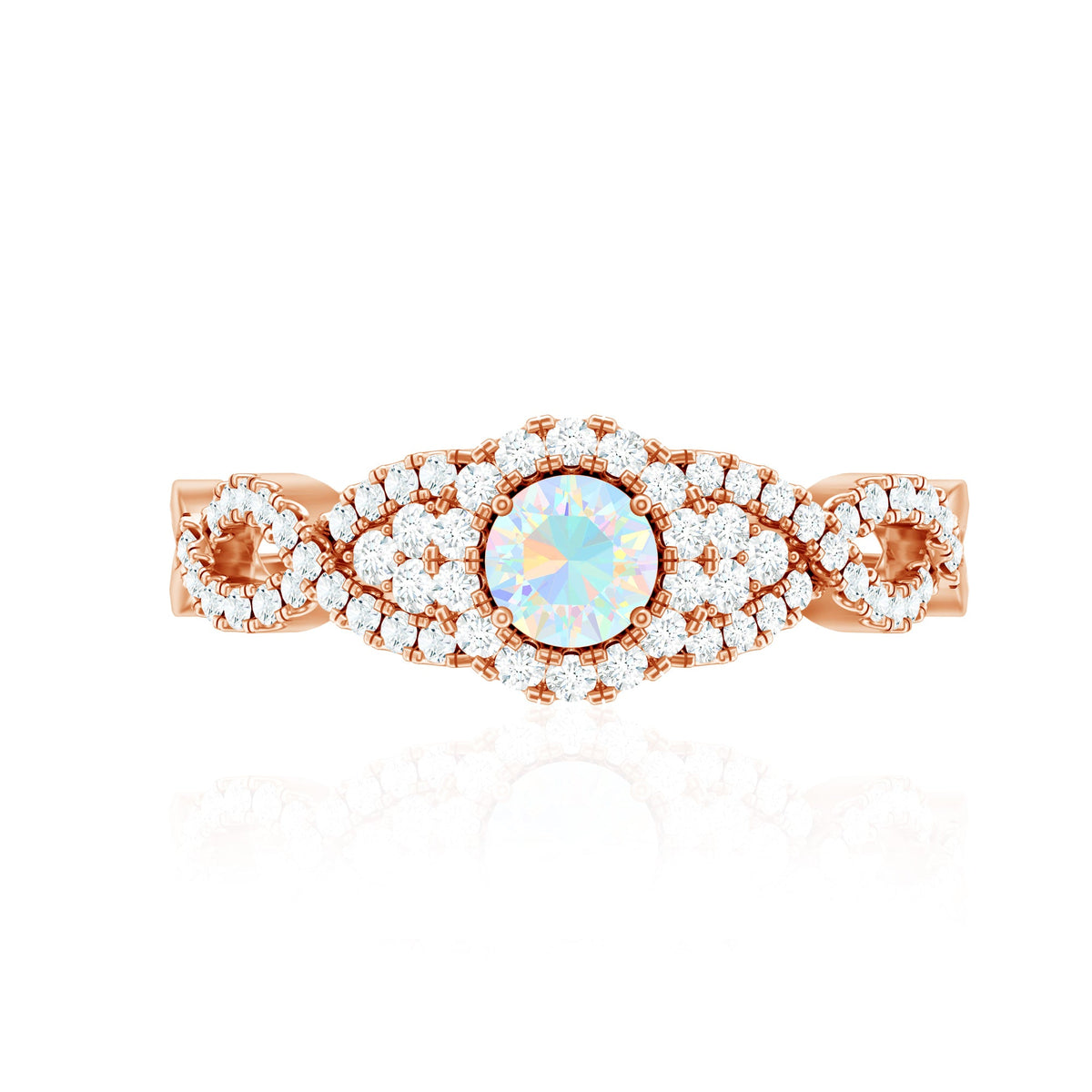 Real Ethiopian Opal Diamond Vintage Looking Engagement Ring with Criss Cross Shank