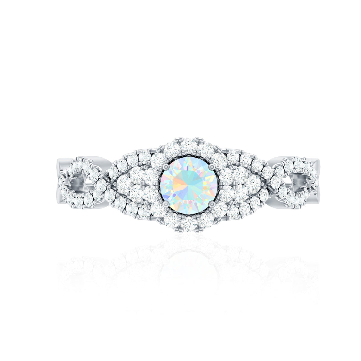 Real Ethiopian Opal Diamond Vintage Looking Engagement Ring with Criss Cross Shank