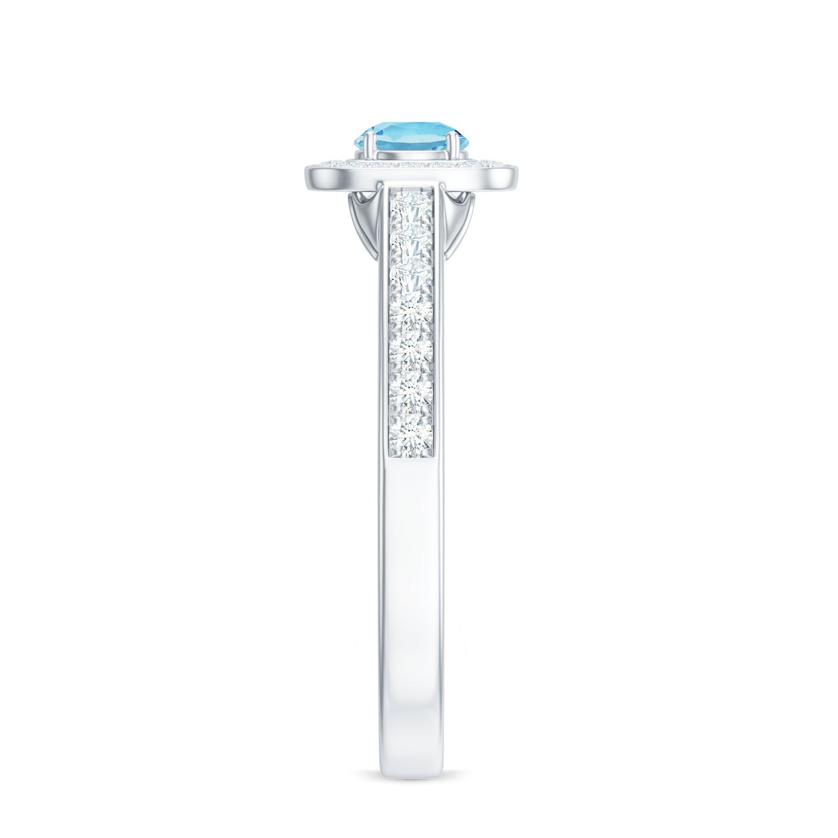 Vintage Looking Aquamarine and Diamond Halo Engagement Ring for Women