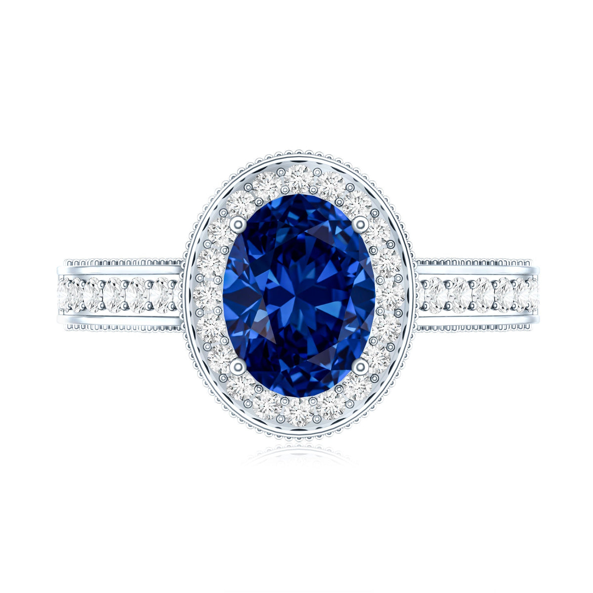 Certified 1.5 Carat Lab Grown Blue Sapphire Engagement Ring with Diamond Halo