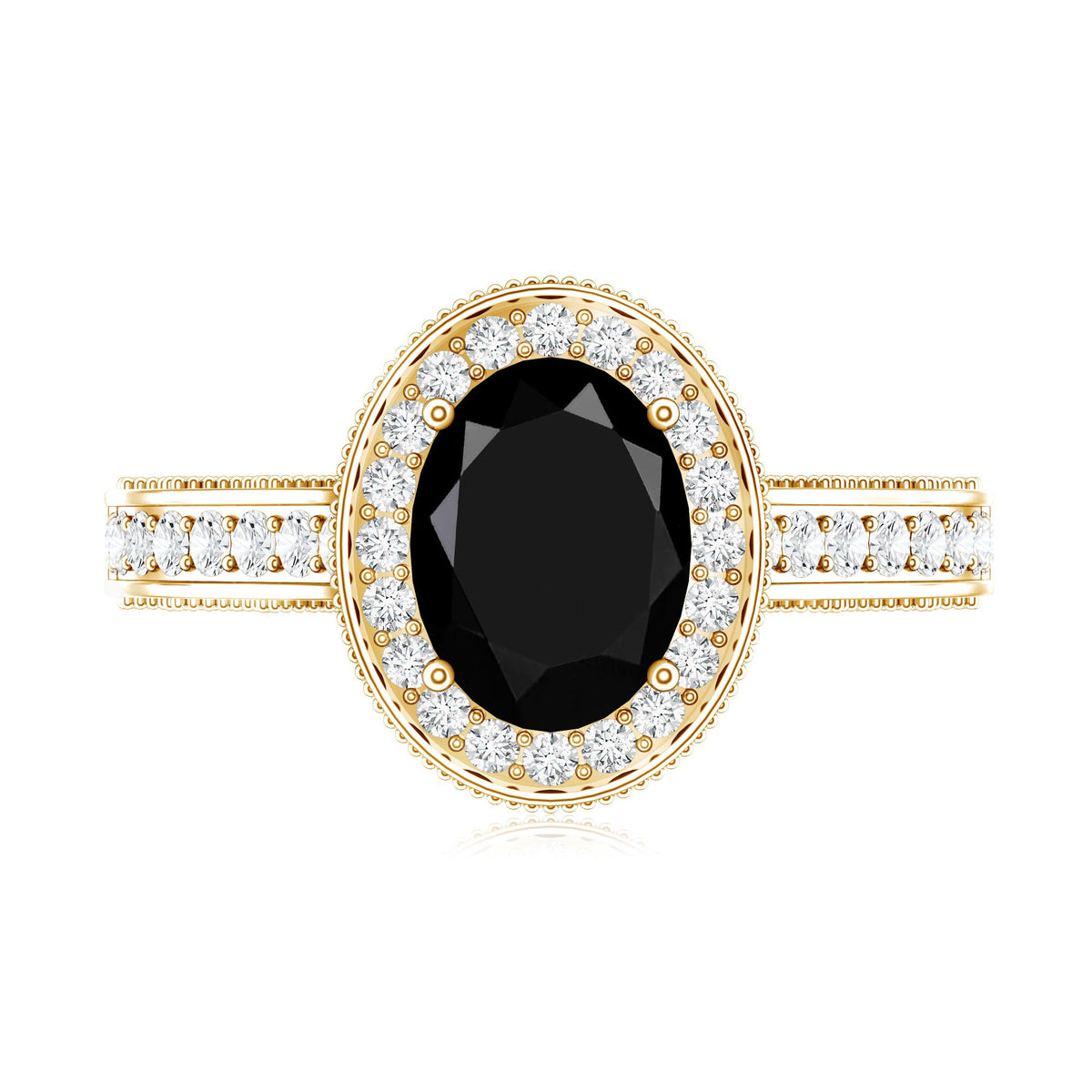 Vintage Inspired Black Onyx Oval Engagement Ring with Diamond Halo