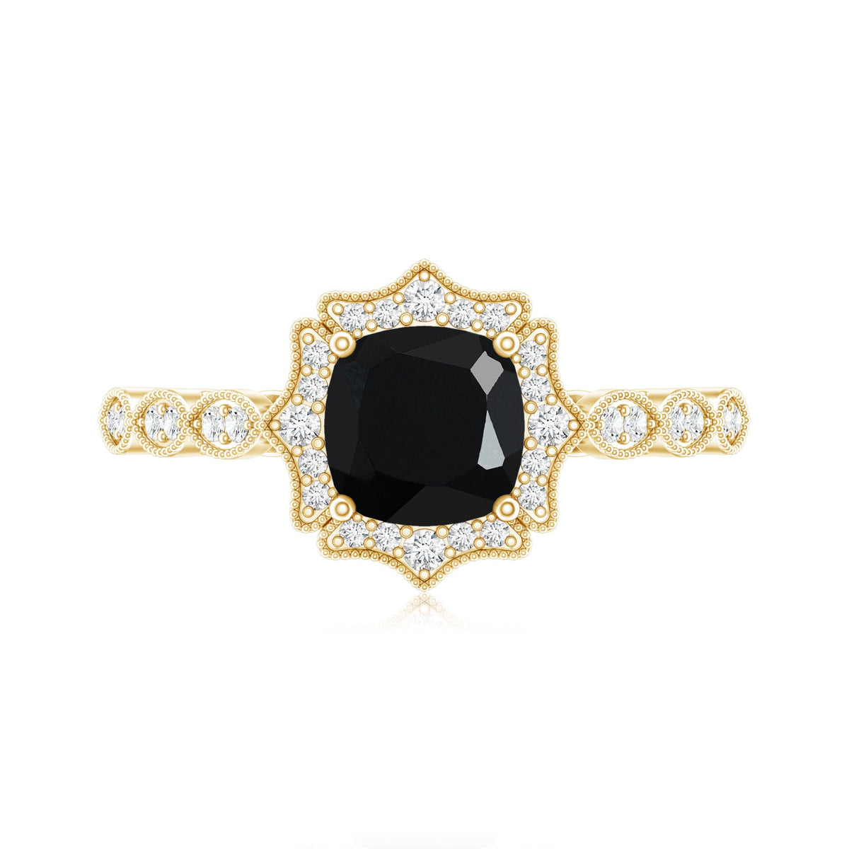 Vintage Inspired Black Onyx and Diamond Halo Engagement Ring