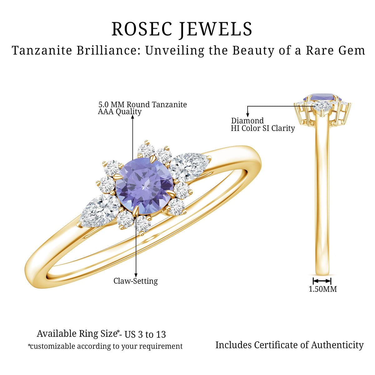 Real Tanzanite Promise Ring with Diamond