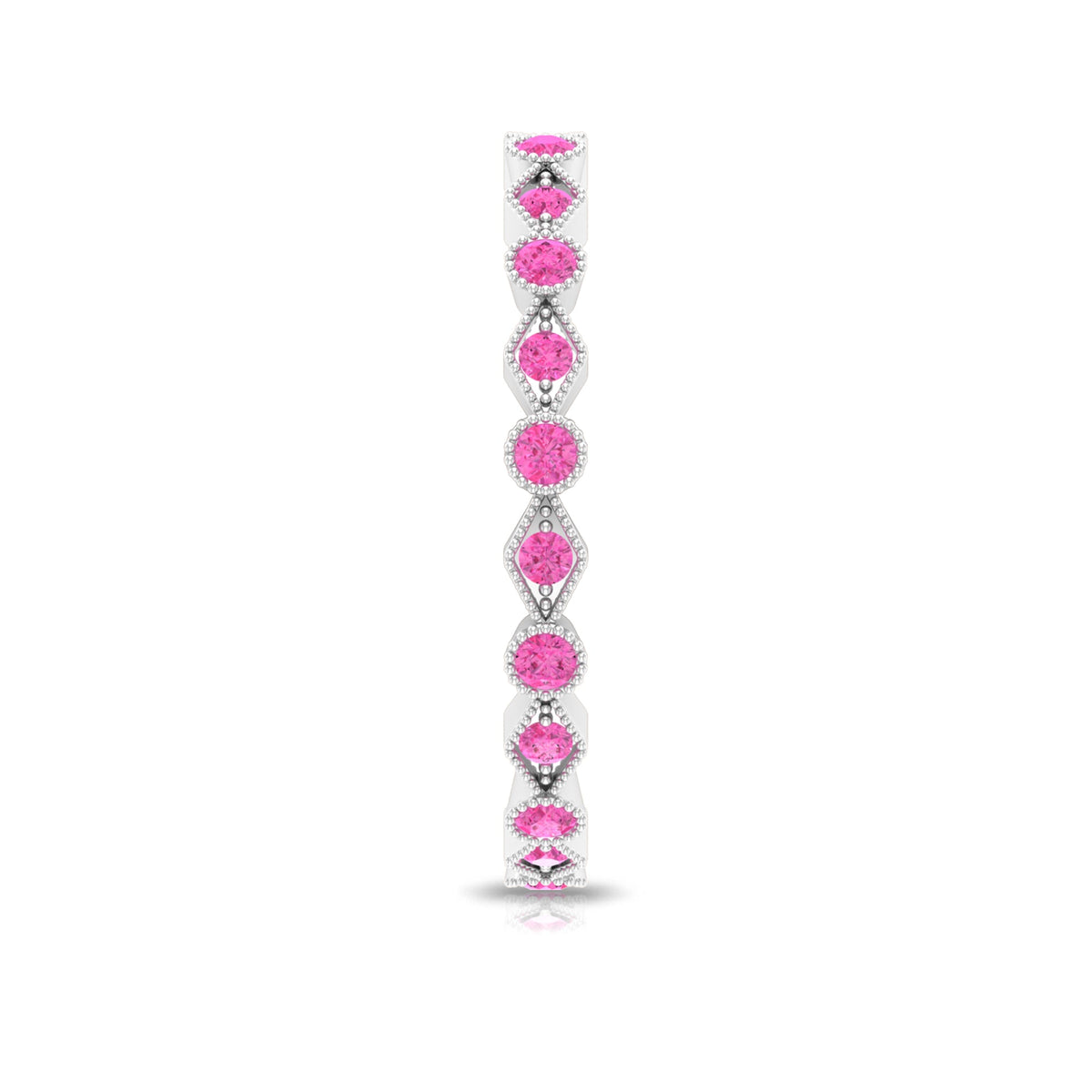 Created Pink Sapphire Stackable Eternity Ring with Beaded Shank
