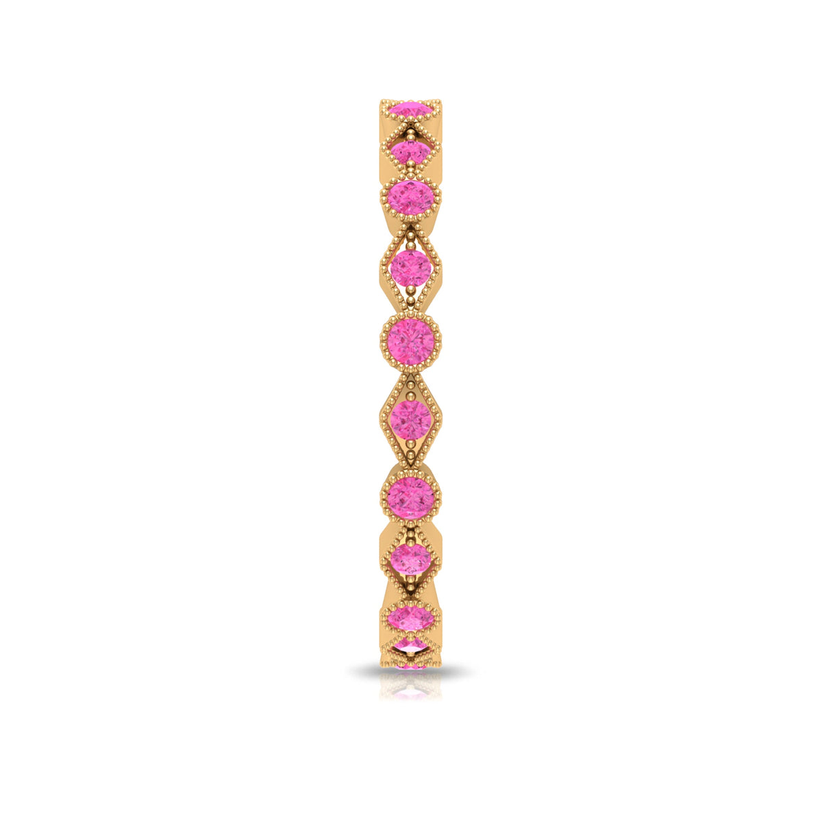 Created Pink Sapphire Stackable Eternity Ring with Beaded Shank