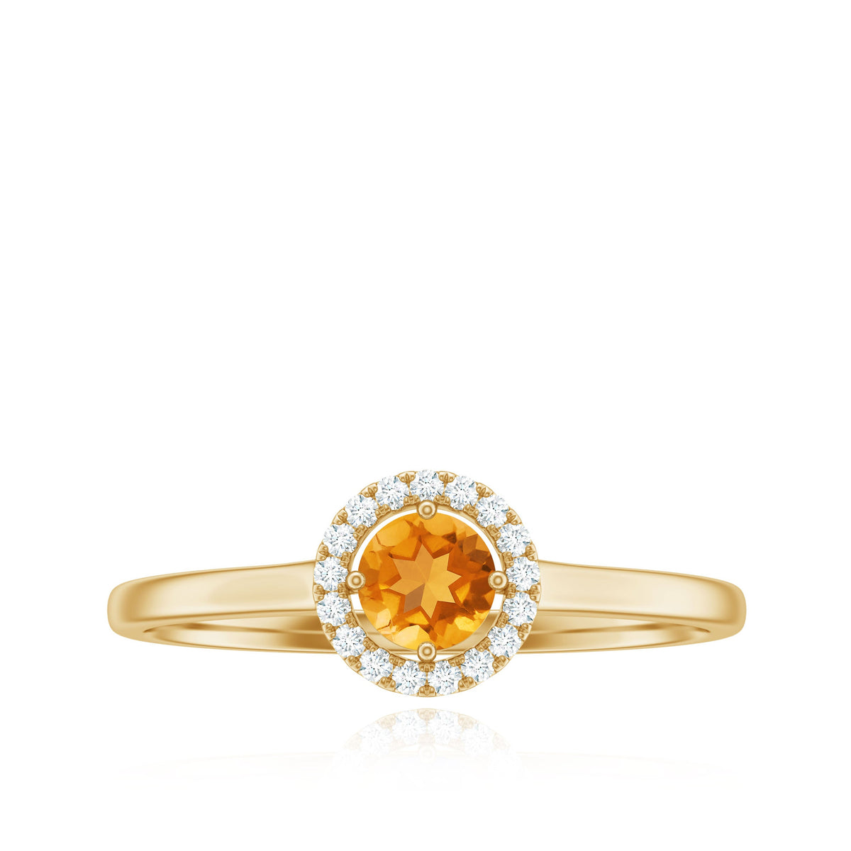 Certified Natural Citrine Promise Ring with Diamond Halo
