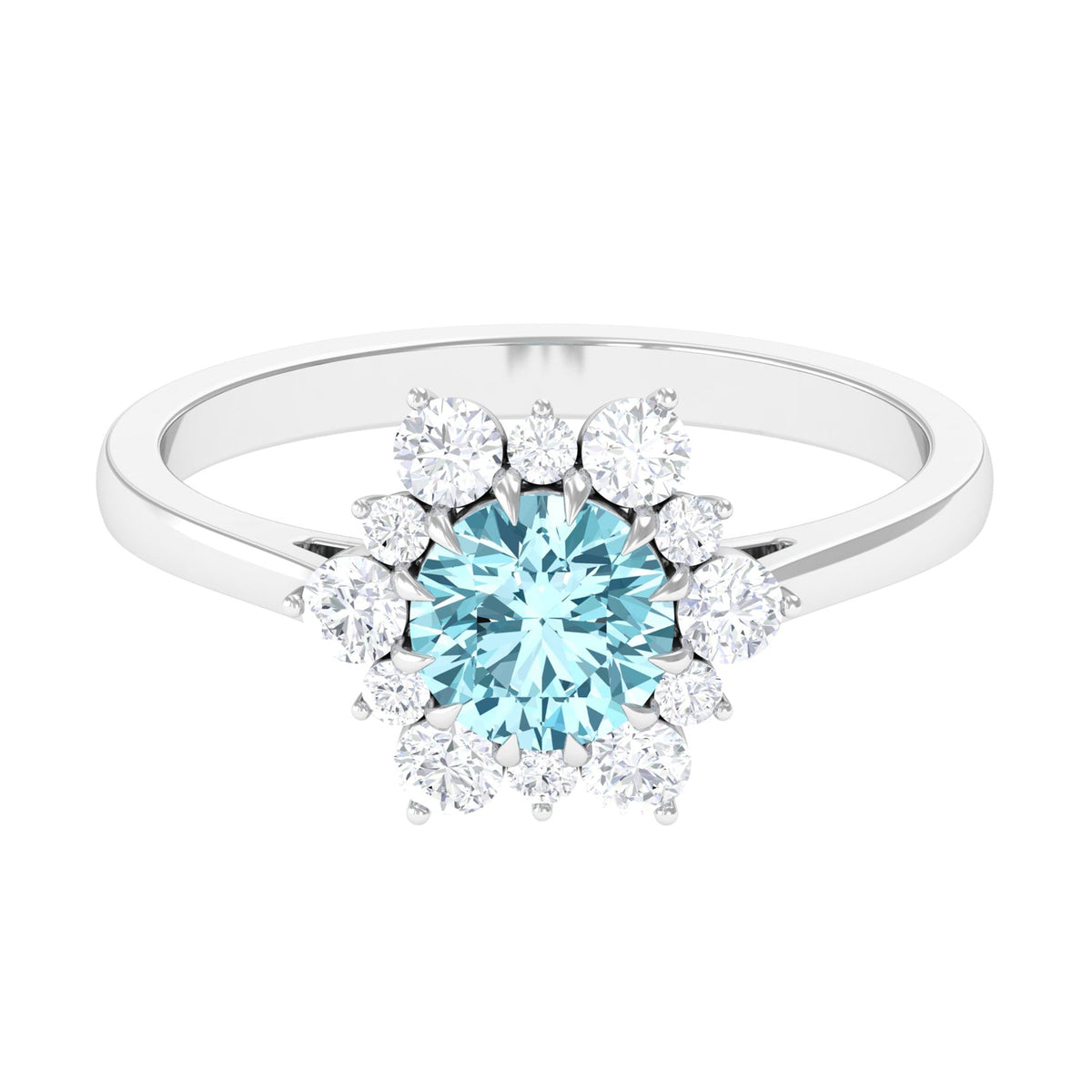 Natural 0.8 CT Aquamarine Statement Engagement Ring with Diamond Halo