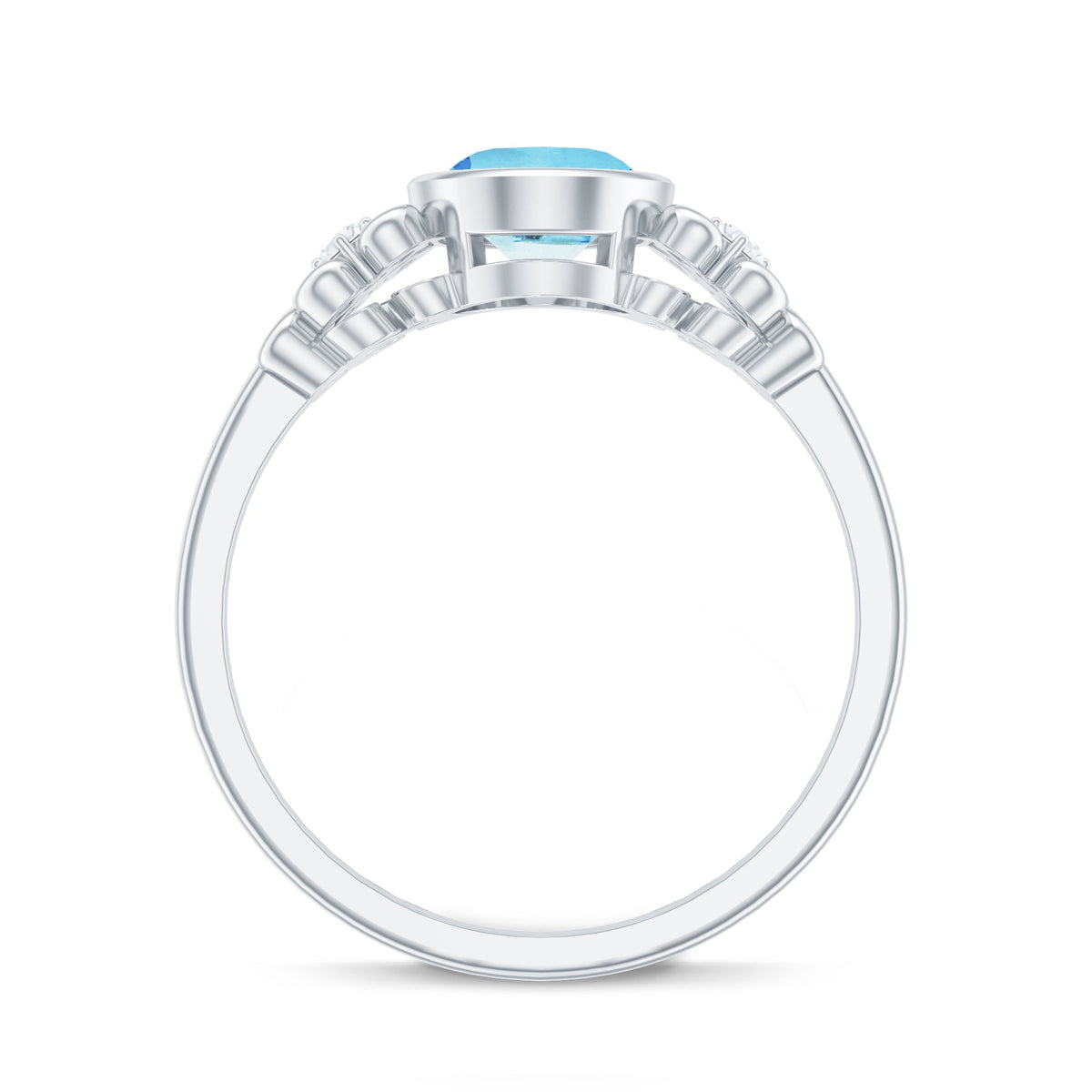 Natural 1 Carat Oval Aquamarine Statement Engagement Ring with Diamond