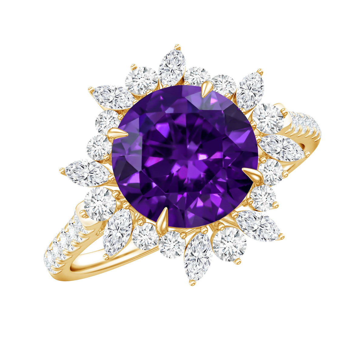 Natural 2 Carat Amethyst Statement Engagement Ring with Moissanite Halo