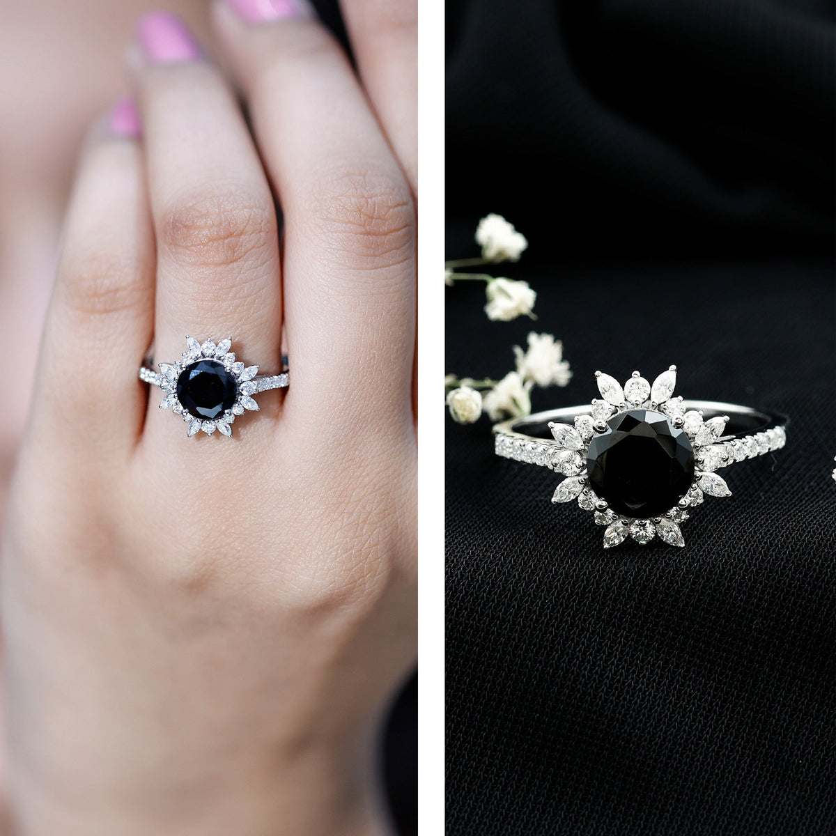 Certified 2 Carat Lab Grown Black Diamond Halo Engagement Ring For Women