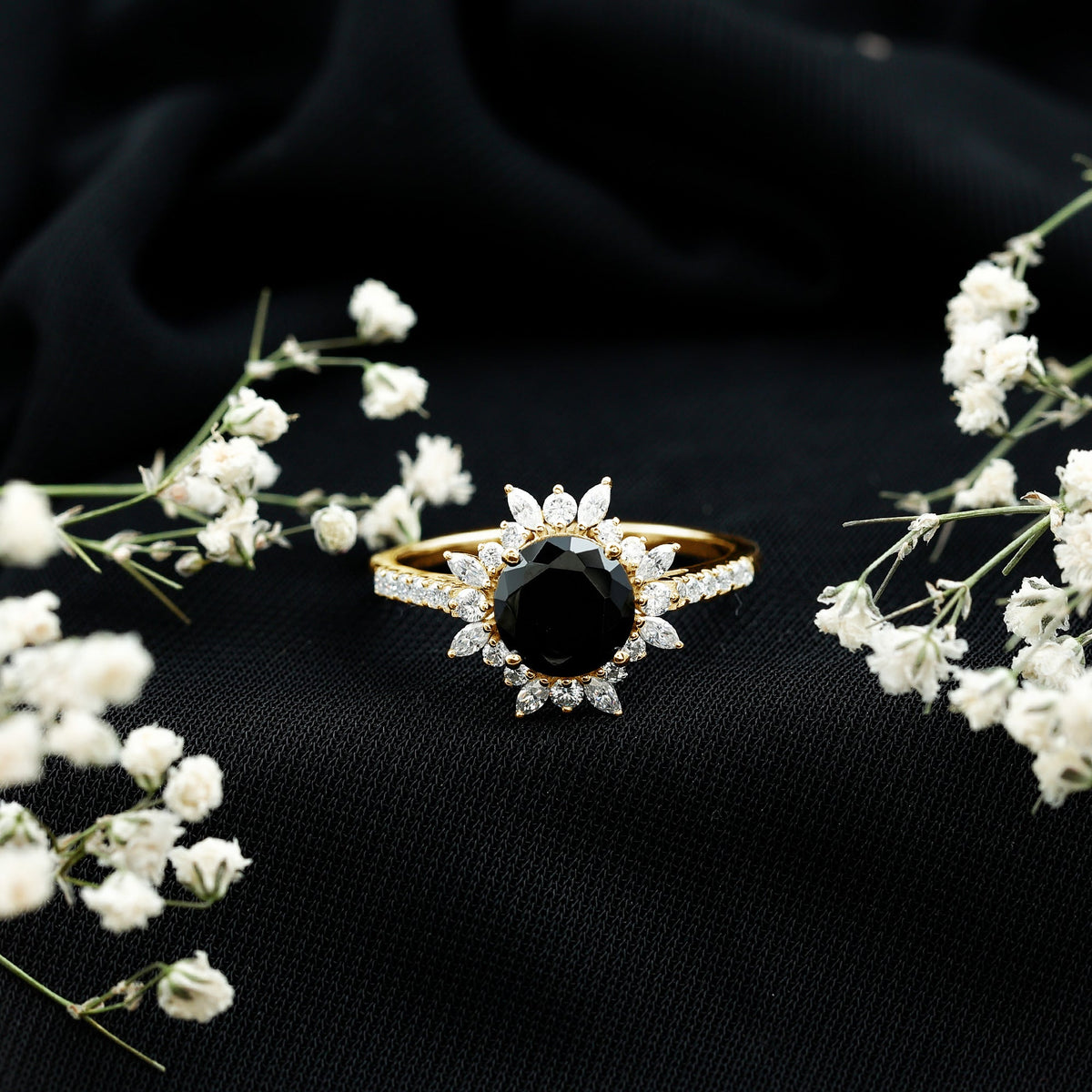 Certified 2 Carat Lab Grown Black Diamond Halo Engagement Ring For Women