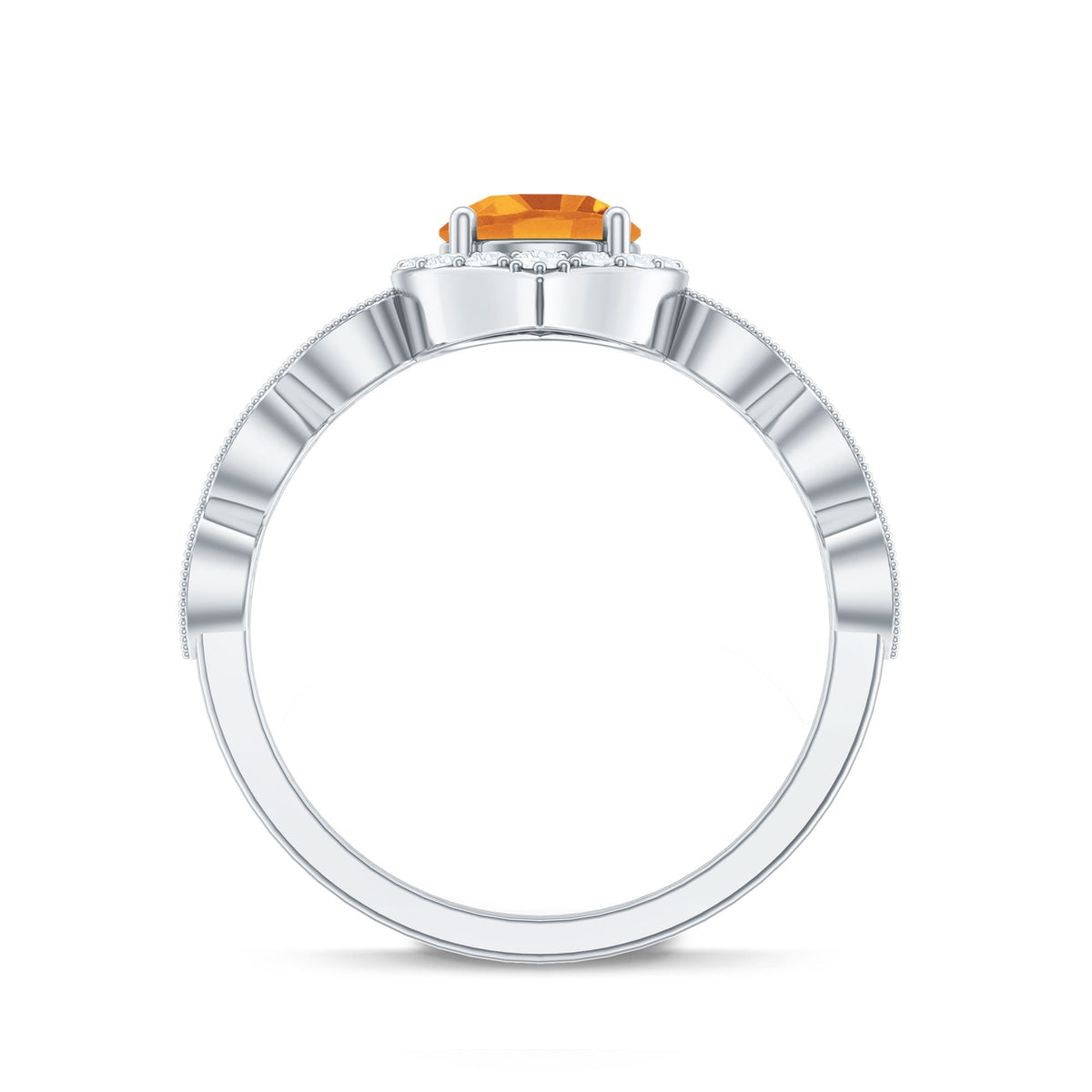 Citrine Vintage Inspired Engagement Ring With Diamond Halo