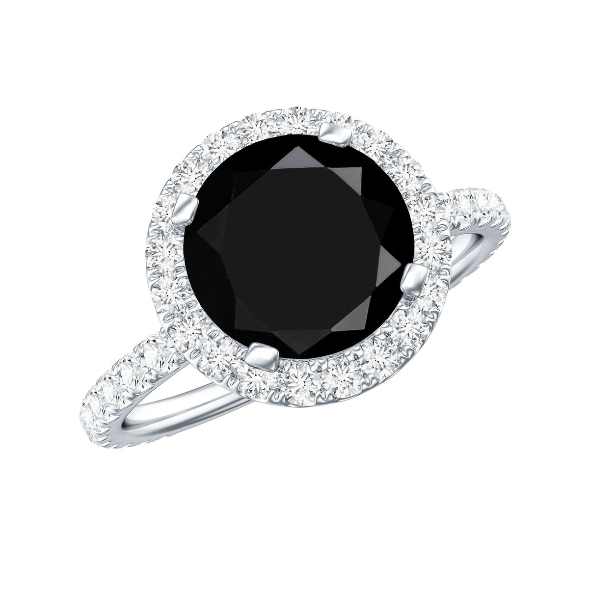 Natural Black Spinel Engagement Ring with Diamond Halo