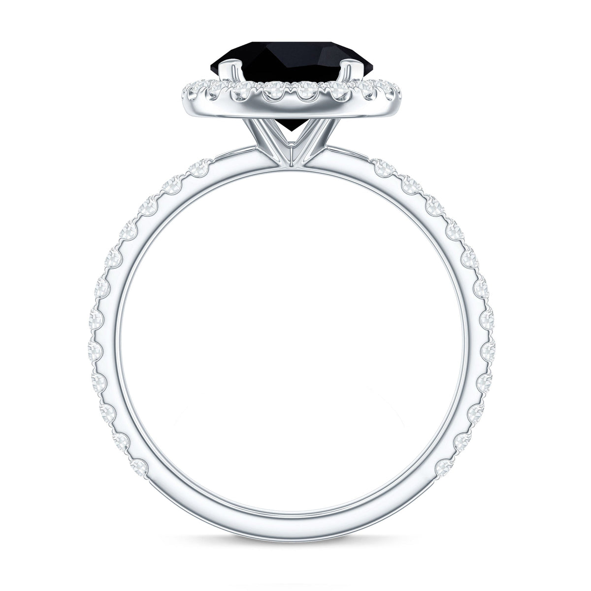 Natural Black Spinel Engagement Ring with Diamond Halo