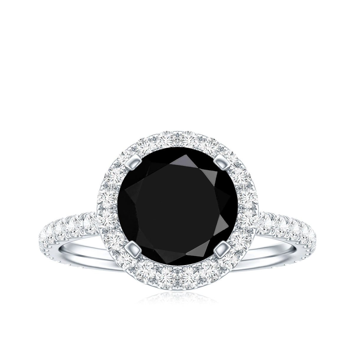 Natural Black Spinel Engagement Ring with Diamond Halo