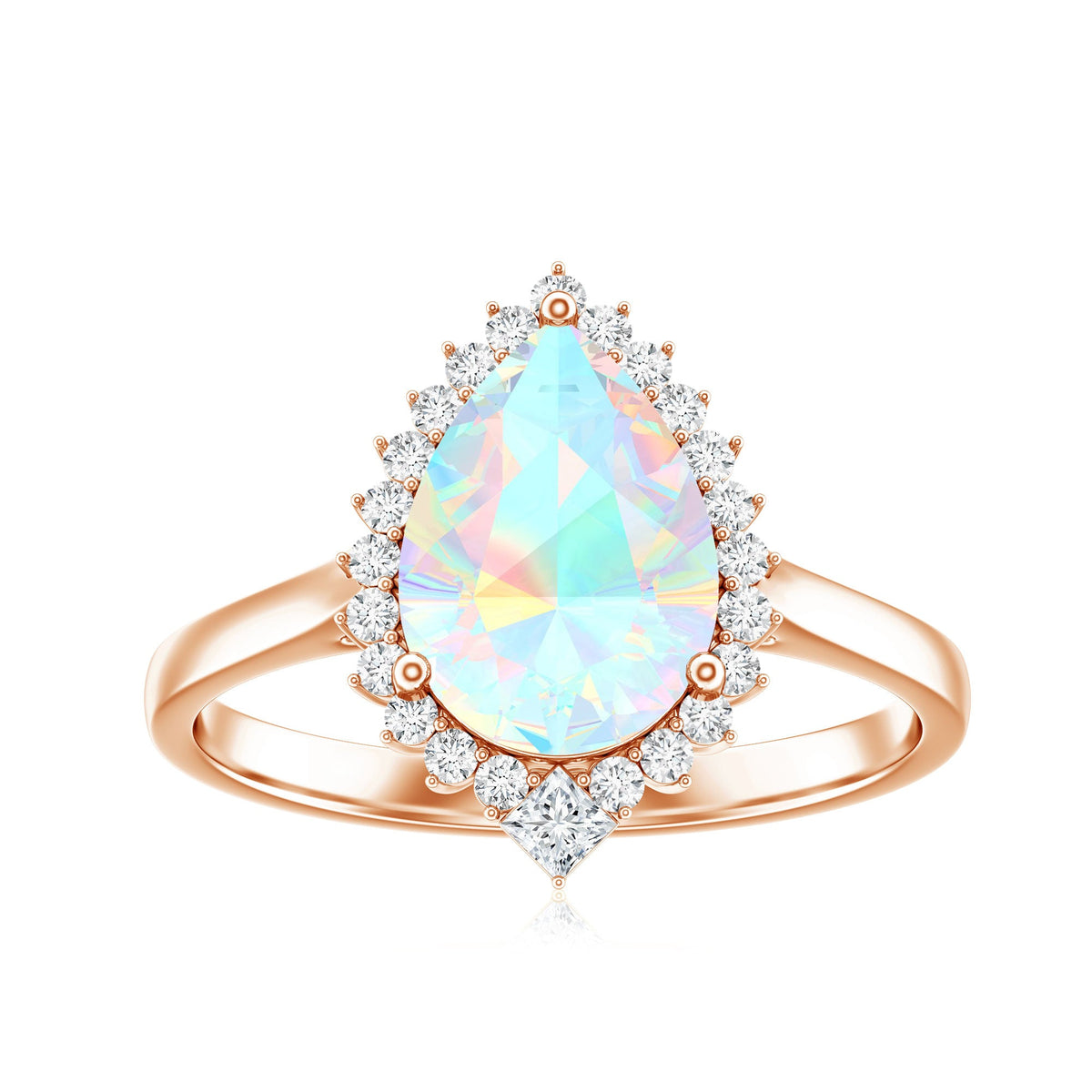 Certified Real 2 Carat Ethiopian Rainbow Opal Teardrop Engagement Ring with Diamond Halo