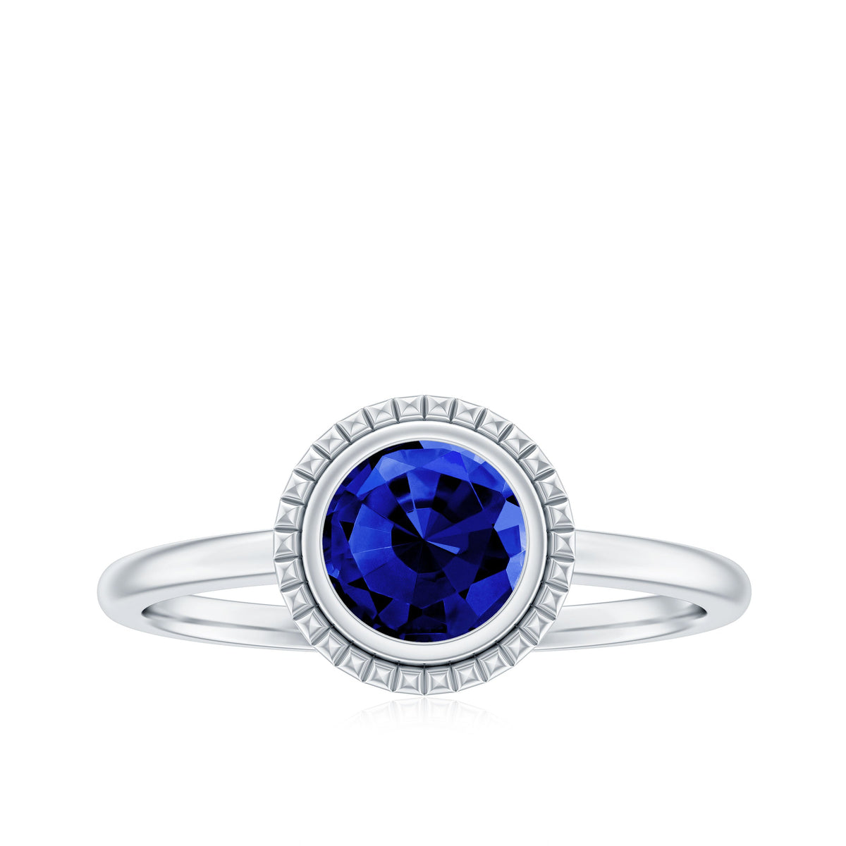 Certified 1 Carat Lab Grown Blue Sapphire Promise Ring in Bezel Set