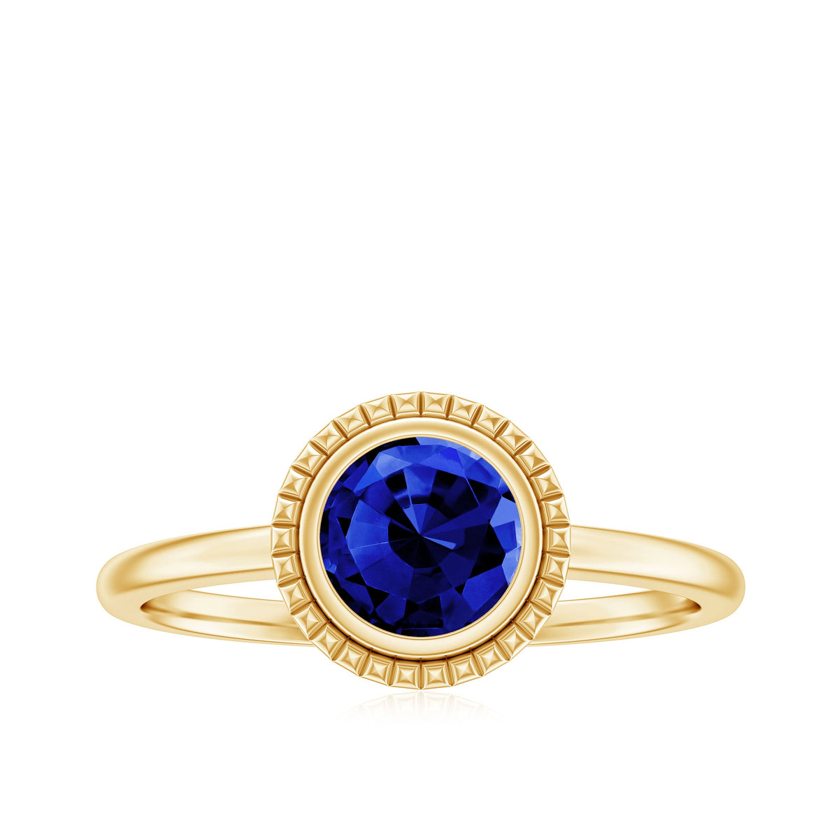 Certified 1 Carat Lab Grown Blue Sapphire Promise Ring in Bezel Set