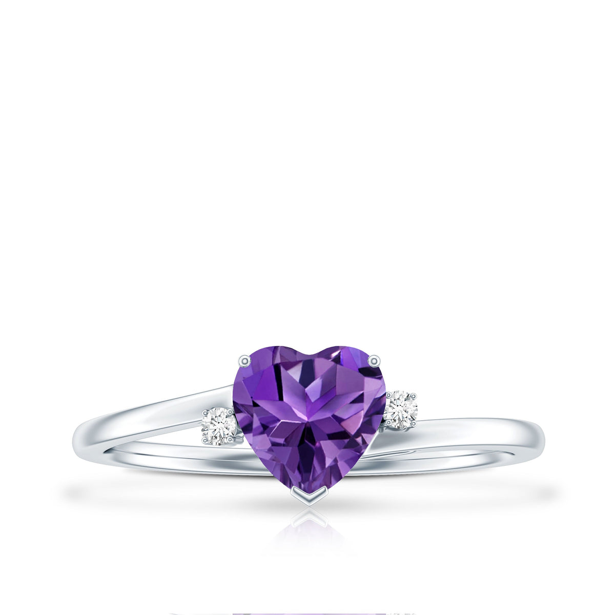 Natural 0.9 Carat Amethyst Heart Engagement Ring with Moissanite
