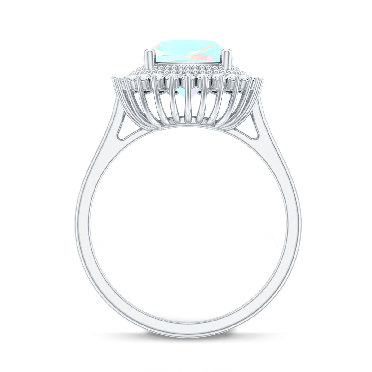Natural 1.8 Carat Cushion Cut Opalescent Vintage Looking Engagement Ring with Diamond Halo