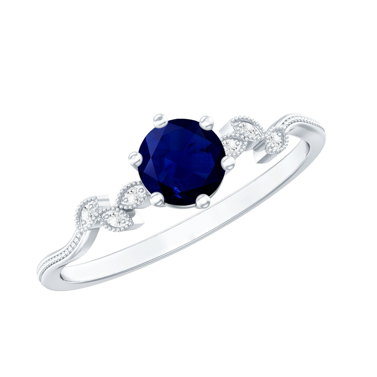 Real Blue Sapphire and Diamond Leaf Inspired Promise Ring