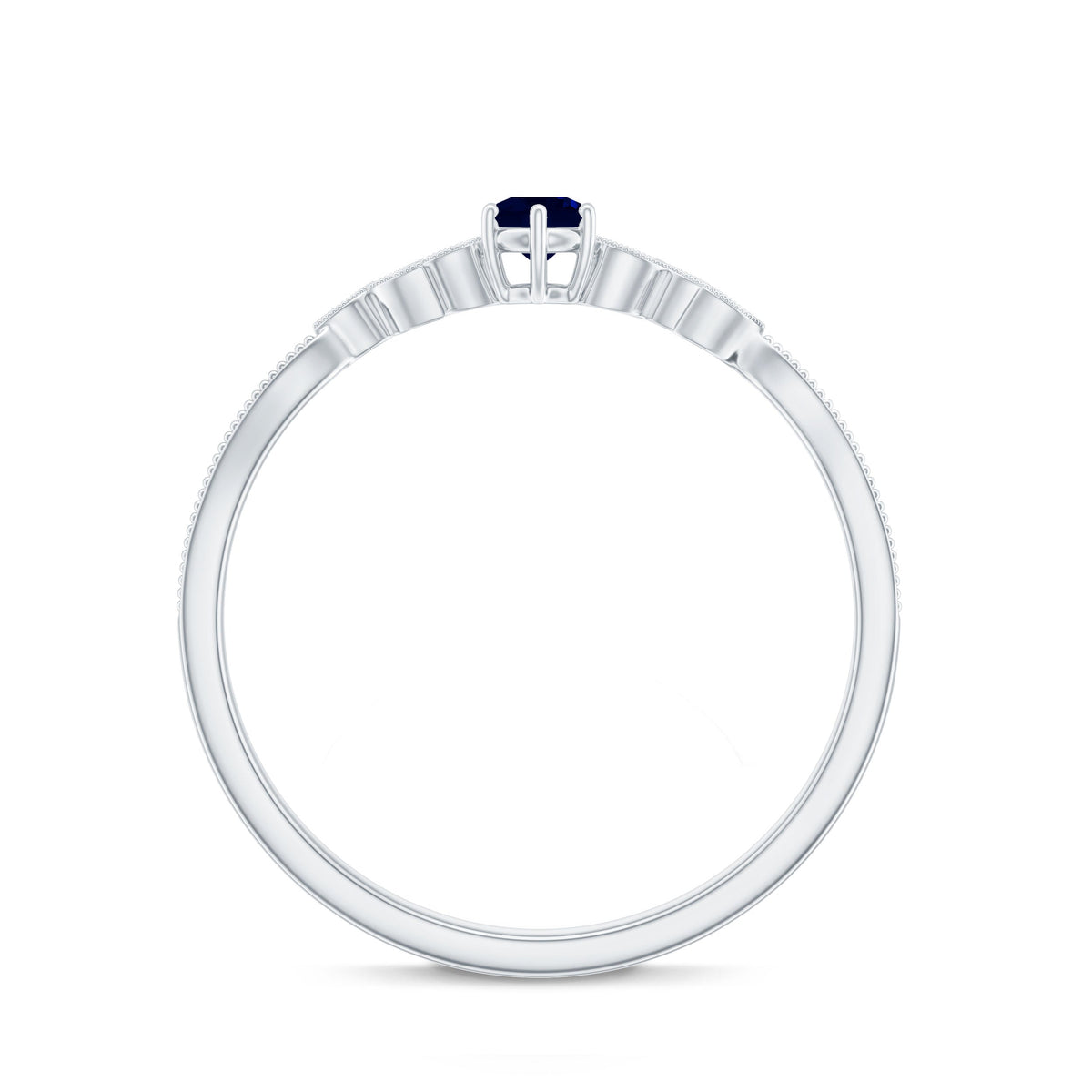 Real Blue Sapphire and Diamond Leaf Inspired Promise Ring