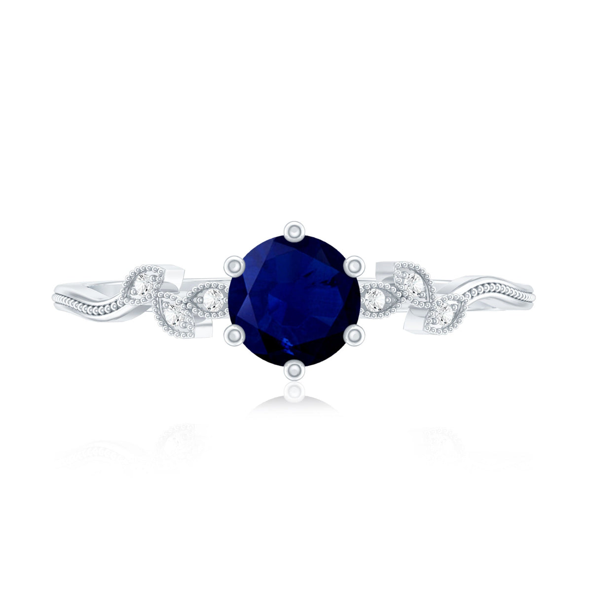 Real Blue Sapphire and Diamond Leaf Inspired Promise Ring