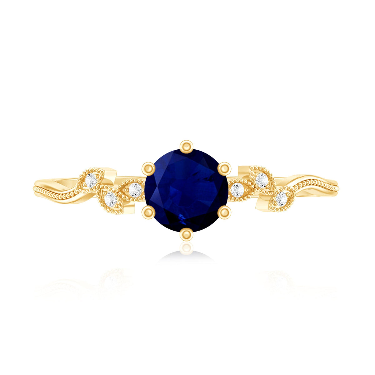 Real Blue Sapphire and Diamond Leaf Inspired Promise Ring