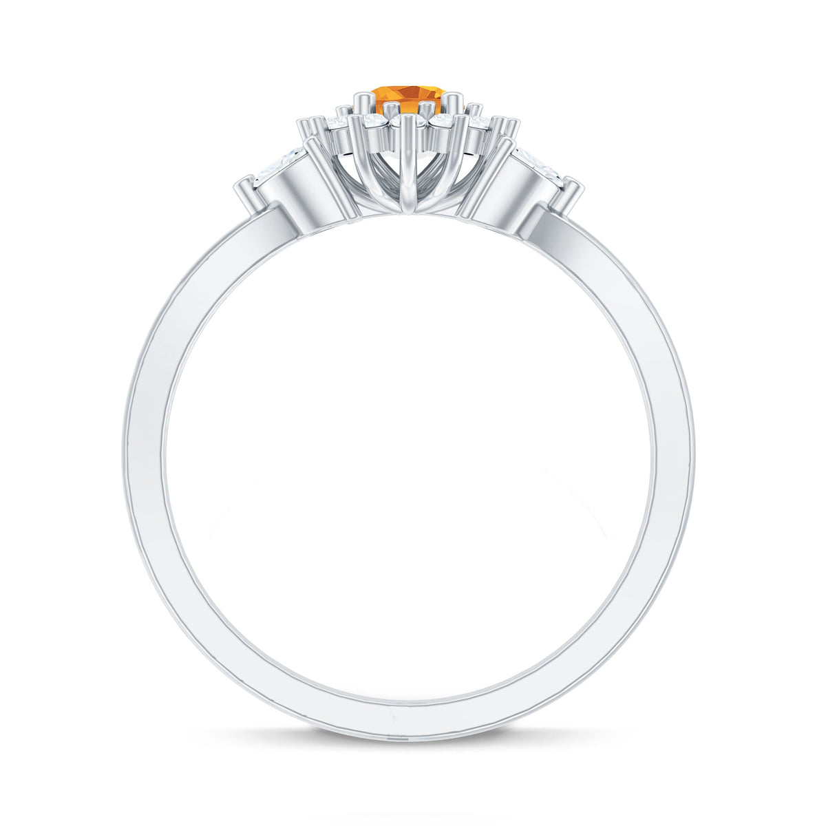 Floral Citrine And Diamond Halo Engagement Ring with Split Shank