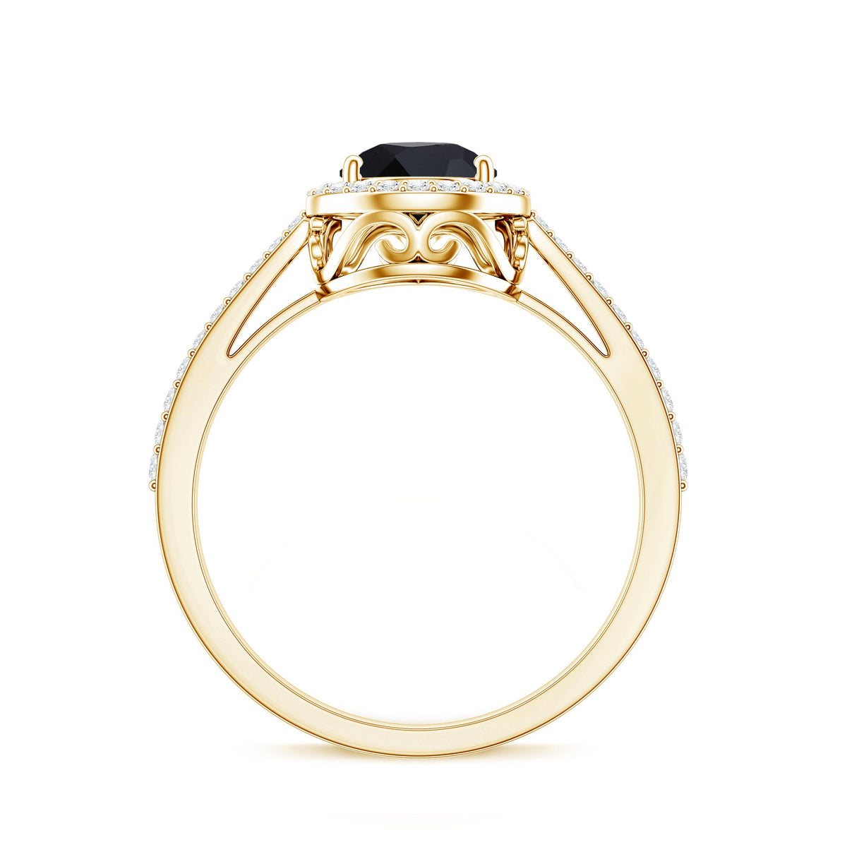 Natural Black Spinel Teardrop Engagement Ring with Diamond Halo
