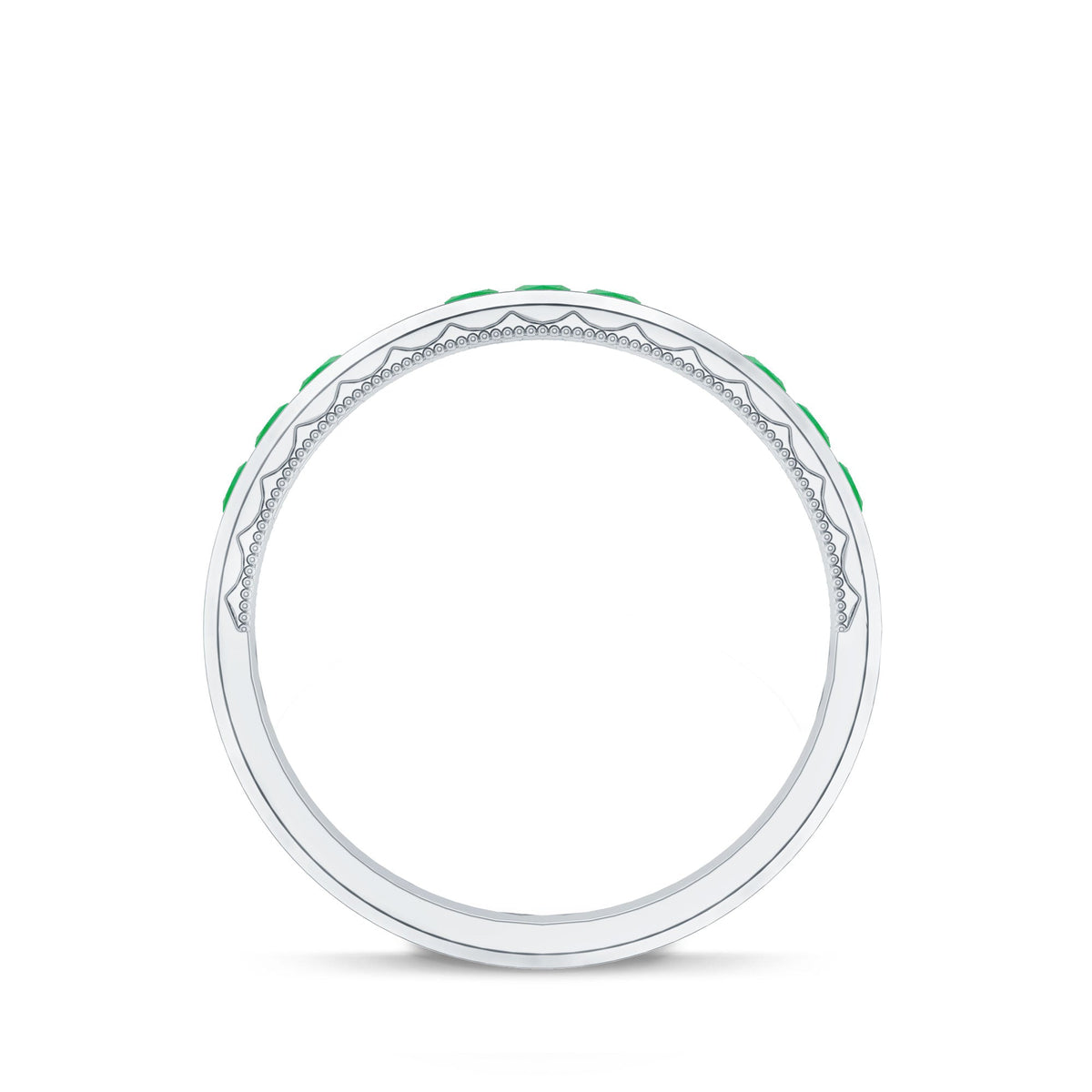 Princess Cut Emerald Mens Wedding Band in Channel Setting