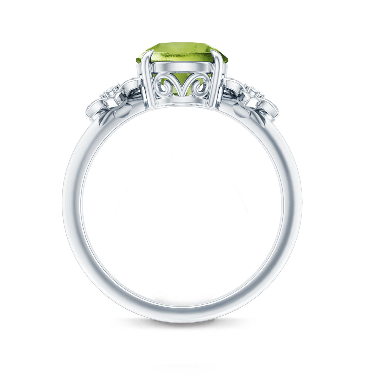 Natural 2 Carat Peridot Flower Engagement Ring with Diamond