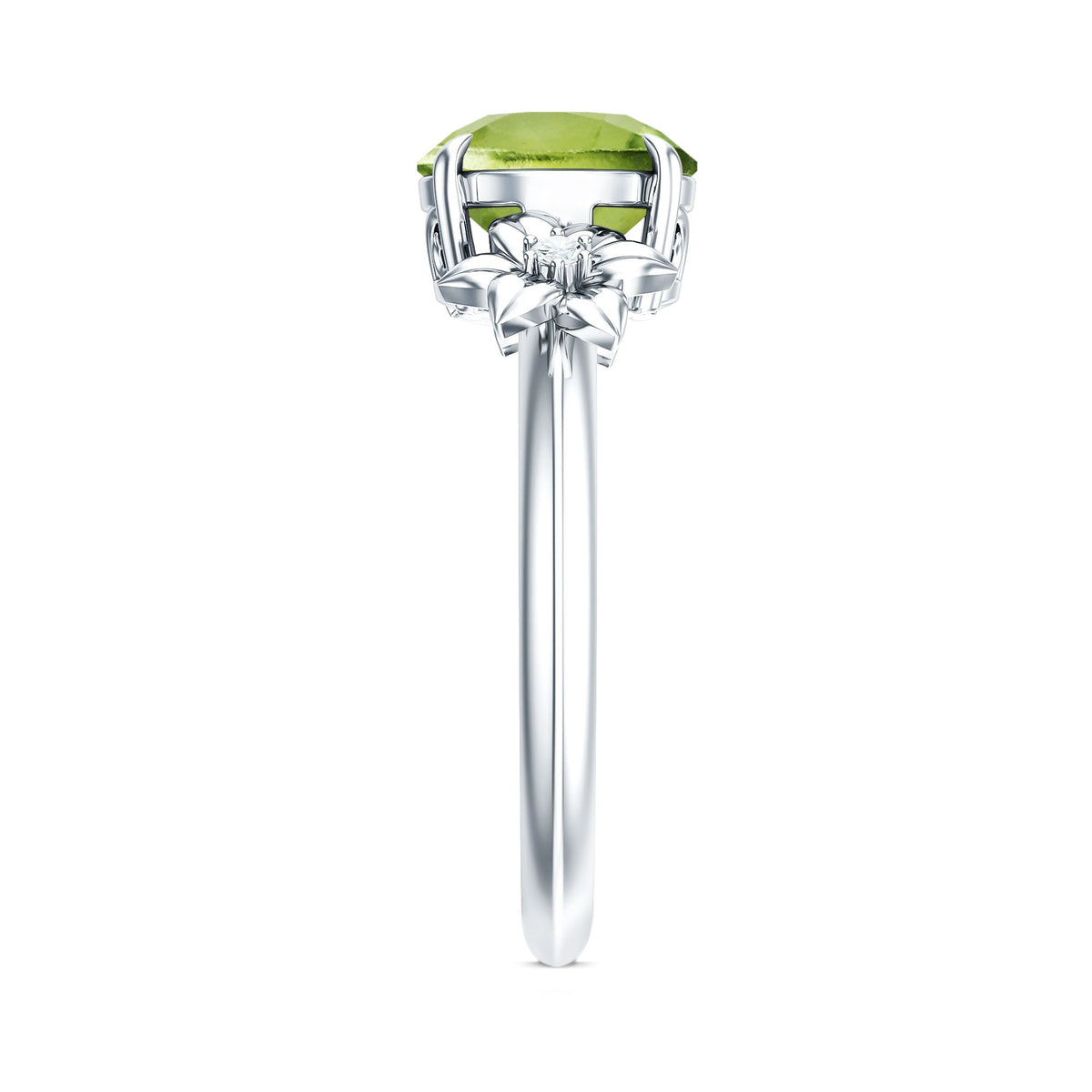 Natural 2 Carat Peridot Flower Engagement Ring with Diamond