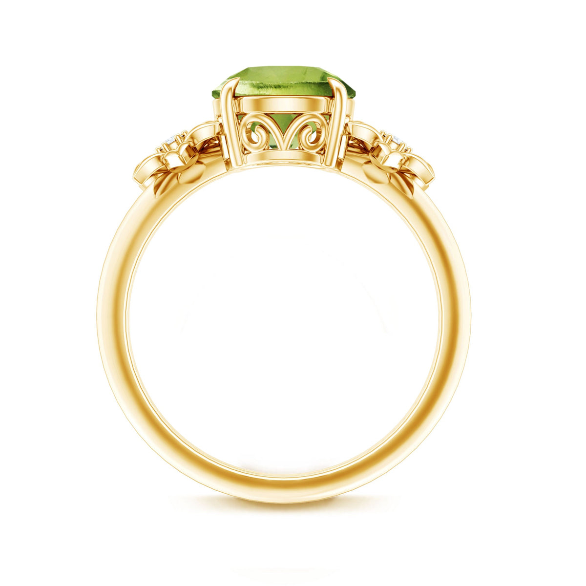 Natural 2 Carat Peridot Flower Engagement Ring with Diamond